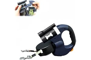 XEXEVTK Retractable Illuminated Leash for 2 Dogs with Heavy Duty 3M Retractable Strap, Lightweight Handle for Walks, 360° Anti-Tangle Swivel Strap (Blue)