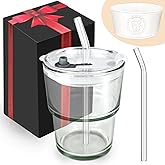 HBMIANICE 13oz Tumbler Water Glass Cups with Straw and Lid, Iced Coffee Cup,Thick Wall Iced Coffee Glass for Iced Tea, Coffee, Sealed Carry-On Travel Cups for Office, Party,Home(White)