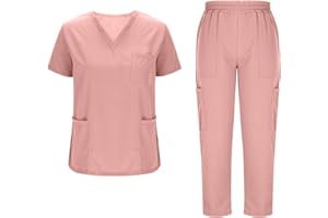 FURUNDLY Scrubs for Women Set V-Neck Scrub Uniform Scrub Suit Classic Medical Workwear with Straight Leg Jogger Pants