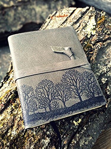 LEATHER JOURNAL Forest For The Trees Personalized Rustic Leather Sketchbook Notebook Travel Gift Journal in Rolling Stone Gray