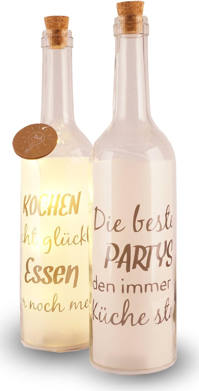 Levandeo 4 Deko Led Flaschen 30x7cm Glas Kuche Lustige Spruche Korken Flaschenpost Amazon De Kuche Haushalt