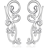 URONE Ear Climbers Earrings 925 Sterling Silver Filigree Crawler Earrings Ear Crawler Jewelry Gift for Women