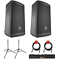 JBL Professional EON710 Powered PA Bluetooth Loudspeaker, 10-Inch (Pair) Bundle with Deluxe Steel Speaker Stand with Tripod Base and Case, and 2x XLR-XLR Cable