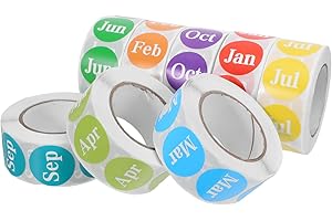 SOPOTUTU 12 Rolls Round Monthly Stickers for Planner Self-Adhesive Month Label Stickers (1-12 Months)