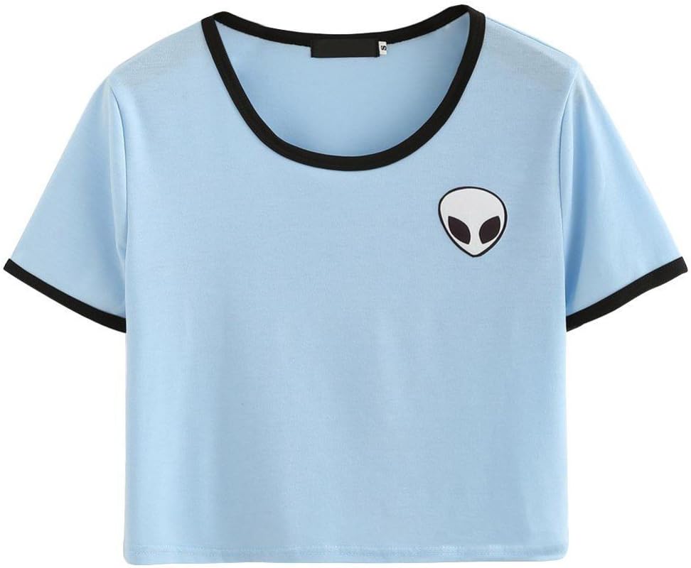 UR Ladies Teen Girls Short Sleeve Funny Cute Alien Crop Top T-Shirt