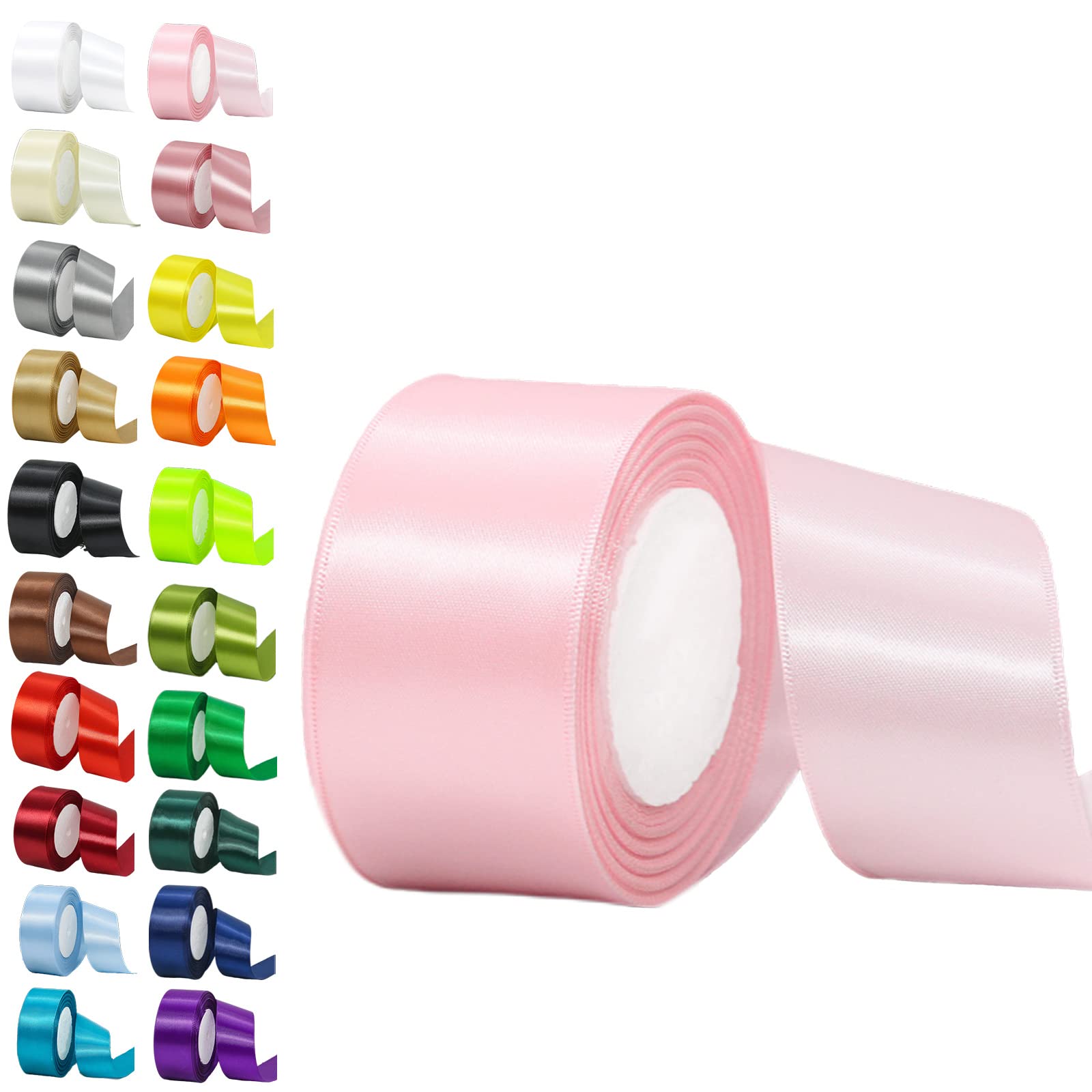 Aisszhao 50mm Wide Pink Fabric Ribbon - 22M, Double Sided Satin, Large Thick Ribbon for Gift Wrapping, Wedding, Car, Sewing, Floral, Xmas