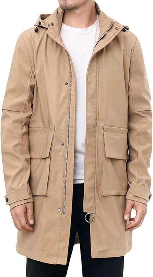 Amazon Kogarasi モッズコート メンズ ジャケット 秋服 ウインドブレーカー ミリタリーコート 冬 カジュアル ブルゾン 無地 防風 アウター フード付き 大きいサイズ コート ジャケット 通販