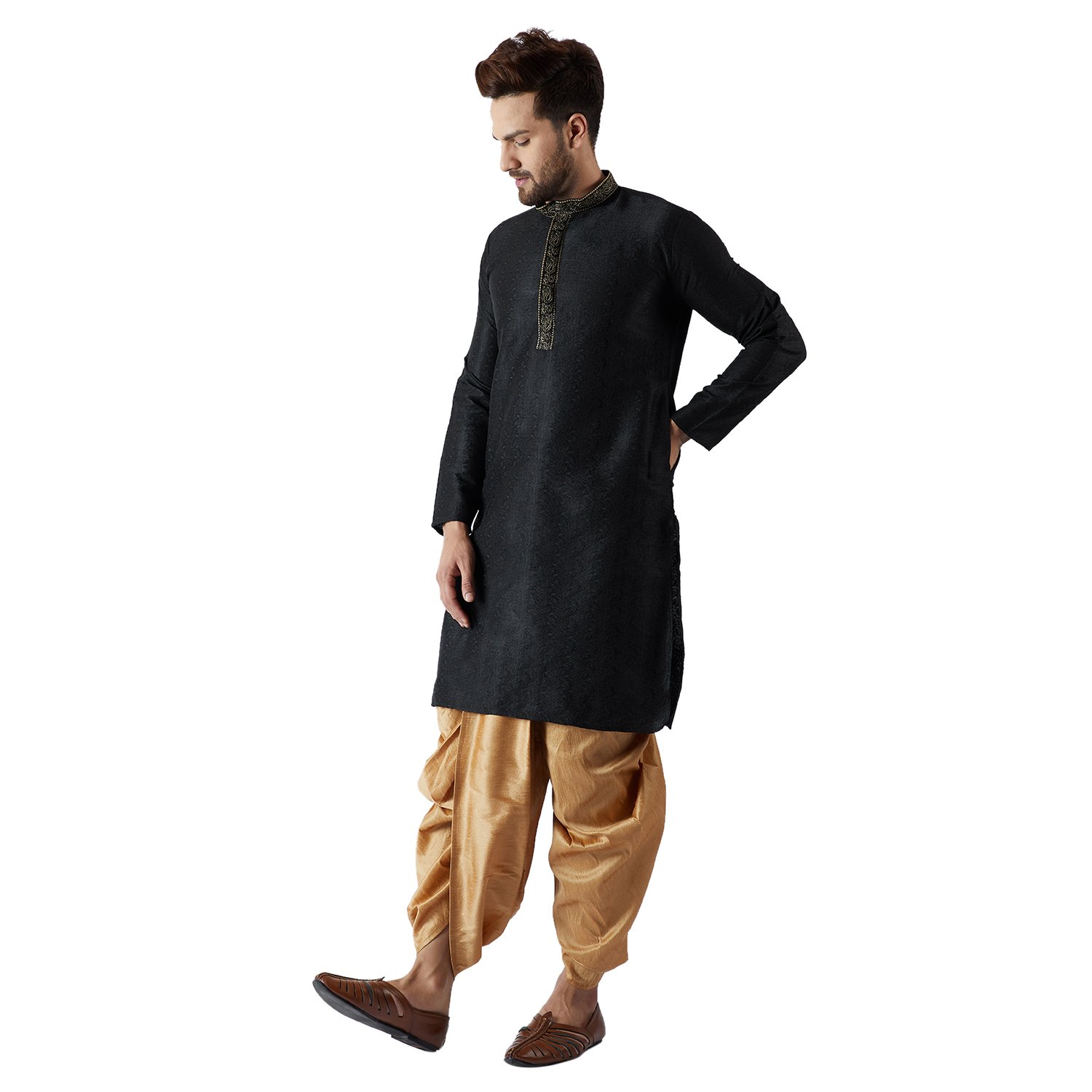 sojanya (since 1958), men's jacquard silk dhoti kurta combo