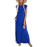 Zeagoo Summer Dresses for Women 2026 Black Long Maxi Sundresses Loose Split Wrinkle-Free Beach Travel Vacation Clothes