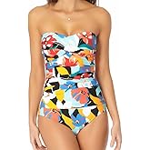Anne Cole Modern Blooms Twist Front Shirred Bandeau ONE Piece, 16