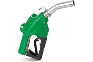 1" NPT Automatic Fuel Nozzle with Hook - 30 GPM Max Flow Rate, 3-Speed Locking Mechanism, Auto Shut-Off, 19/16" Spout for Gas