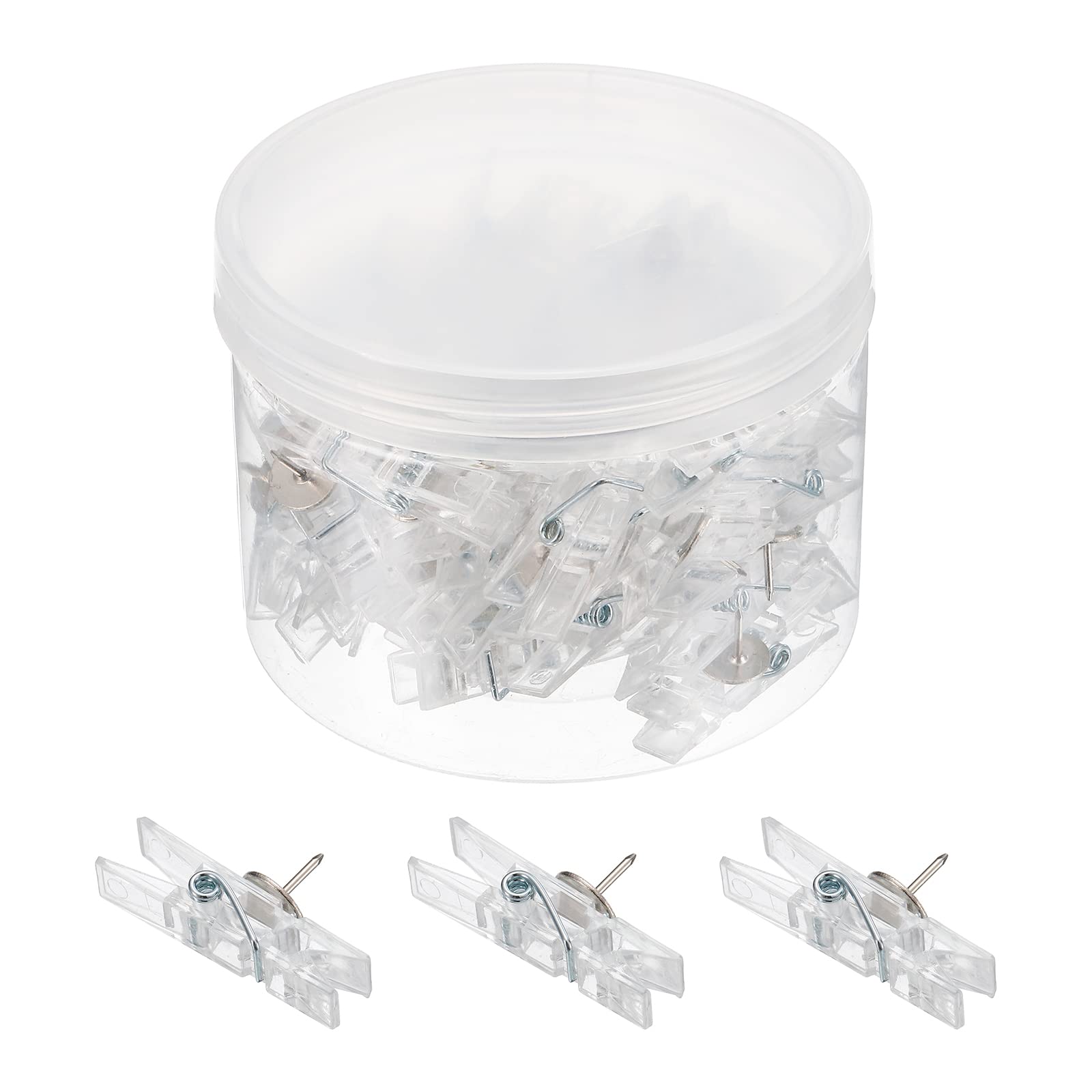 PATIKIL Push Pin Clips, 50 Pack Mini Transparent Thumb Tacks Decorative Craft Paper Clip for Artwork Cork Board, Clear