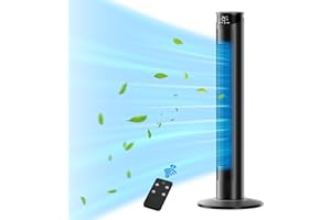 CIH Tower Fan 37 Inch, 24ft/s Velocity Quiet Oscillating Bladeless Fan with Remote, 3 Modes, LED Display, 7.5H Timer, Black F