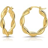 Hoops & Loops 925 Sterling Silver Twisted Hoop Earrings for Women, Silver/Gold/Rose Gold 3mm Twist Hypoallergenic Hoop Earrings 15/20/25/30/35/40mm