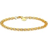 Dainty Women 24K Gold Over 925 Sterling Silver 4MM Mesh Link Chain Bracelet Wheat/Twist Rope Chain Dense Design Sizes 6.3-9 Inch Jewelry Gifts