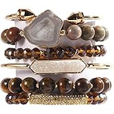 Yomisa 5PCS 6PCS Natural Boho Beaded Bracelets/Bangle for Women Men,Healing Turquoise Jasper Agate Crystal Gemstone Stone Chakra Multilayer Wrap Bohemian Handmade Jewelry Beads Stretch Bracelet Set