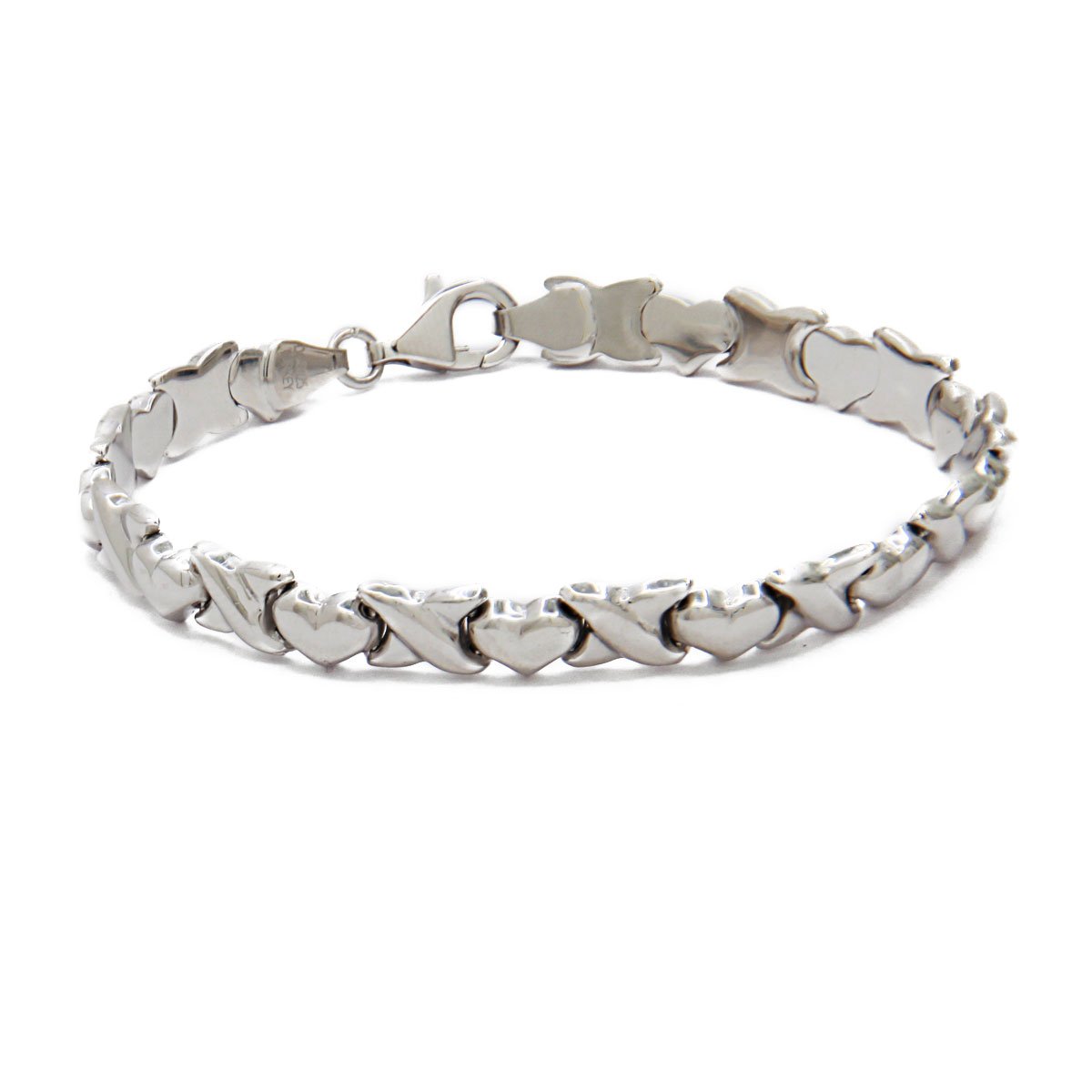 925 Sterling Silver X and Heart Stampato Bracelet (size 6.5