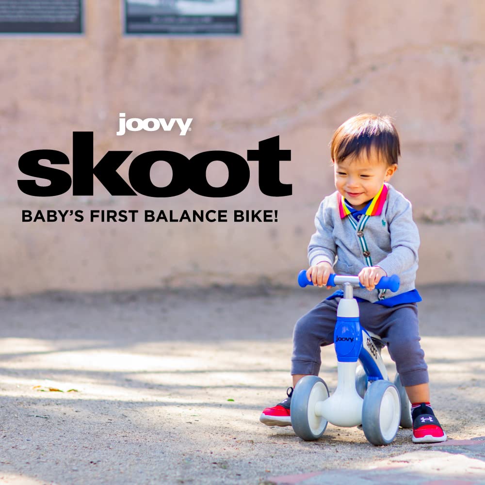Joovy Skoot Balance Bike for Children 10m and Up to 45lbs Featuring Padded Seat for Comfort, 6” Scratch-Resistant Wheels, Height-Adjustable Handlebars, and 135 Degree Steering Limit (Greenamole)