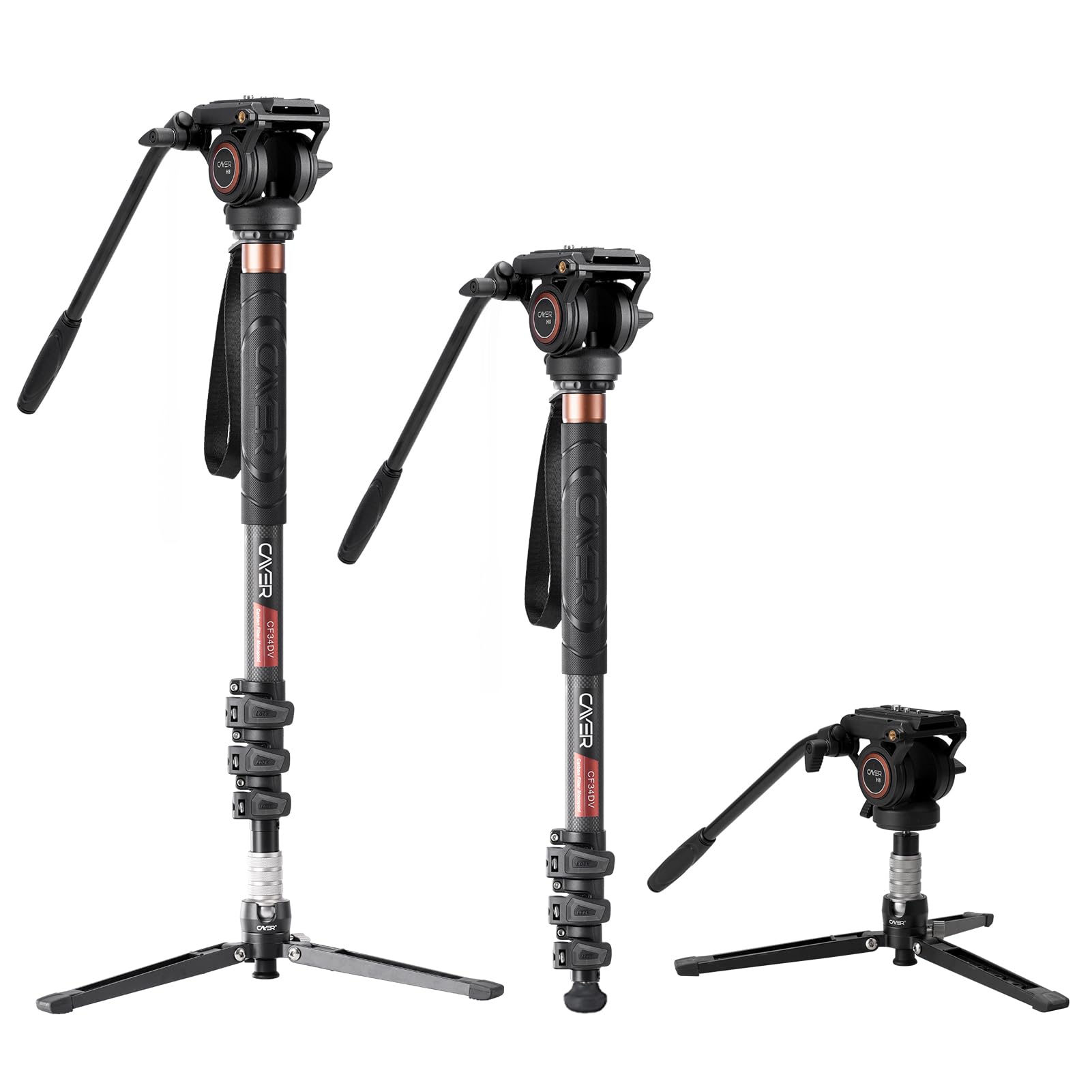 Cayer Monopod Camera Stand, Carbon Fiber Telescopic Monopods Kit with Video Fluid Head and Folding Support Base, 1 Extra Sliding Plate, for DSLR Video Cameras & Camcorders, CF34, 72 Inch