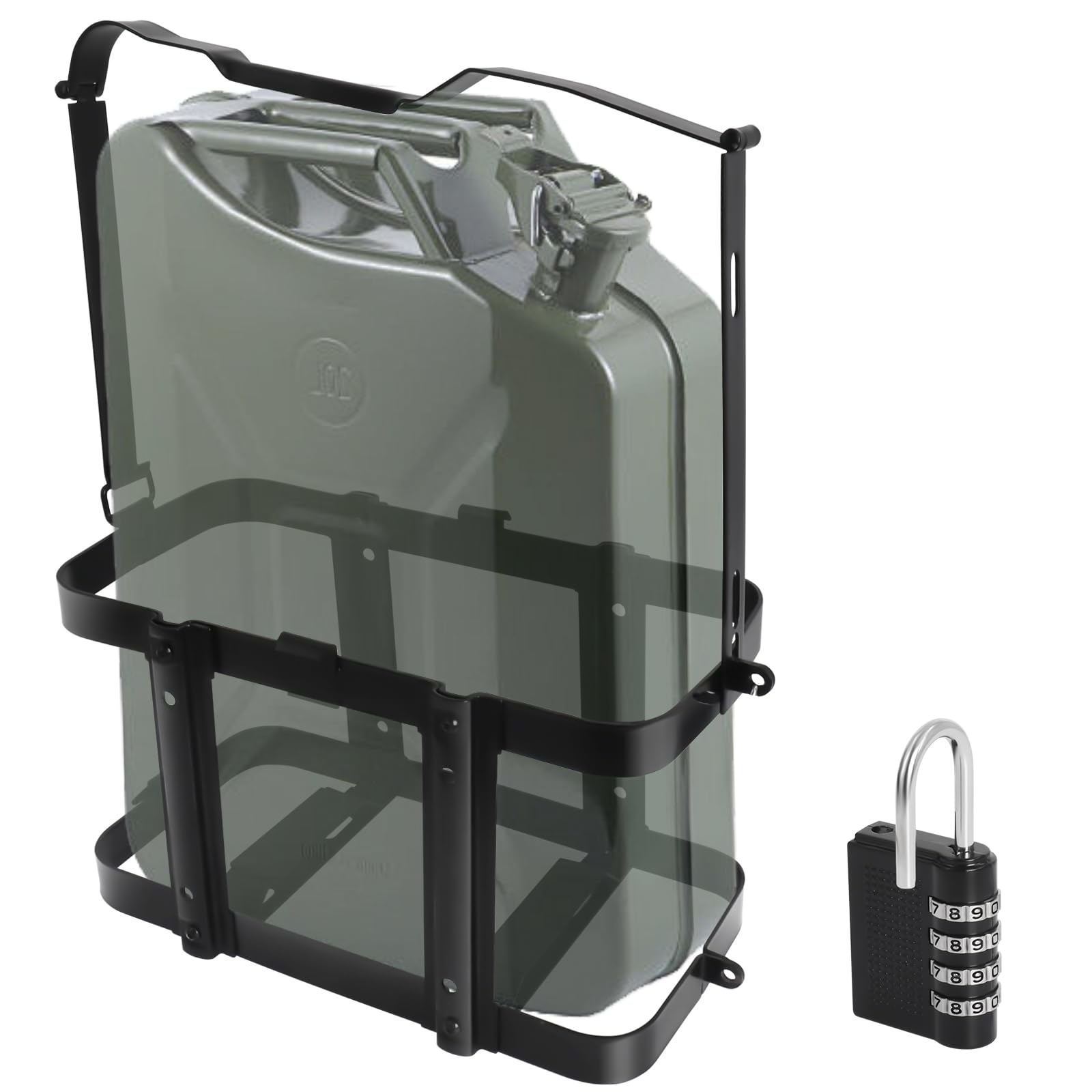 Photo 1 of Jerry Gas Can Holder Rack with Combination Lock, Jerry Can Mount Holder Heavy Duty for 5 Gallon (20 Liter) Steel Jerry Can, Detachable Carrier Mount by MCCKLE