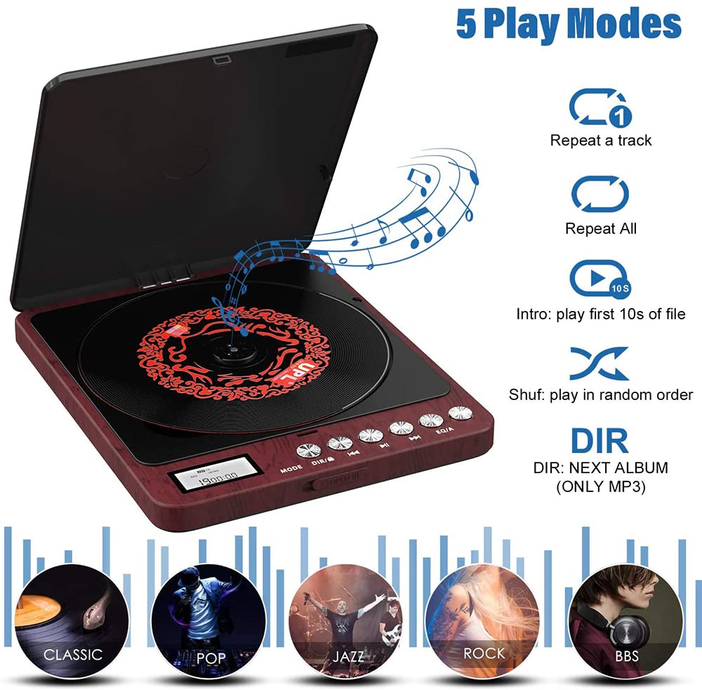 Portable CD Player with Speakers 2000mAh Rechargeable CD Player Portable with Double 3.5mm Headphones Jack,Small Anti-Shock Personal CD Player for Car Aux or Home Music Player