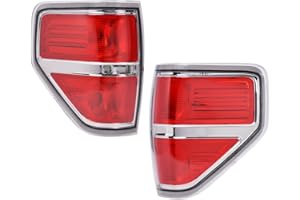 PIT66 Tail Lights,Compatible with 2009 2010 2011 2012 2013 2014 Ford F150 Rear Brake Lamps Assembly Left&Right Red Lens Chrome Trim Rear Tail Lamp Lights Assembly