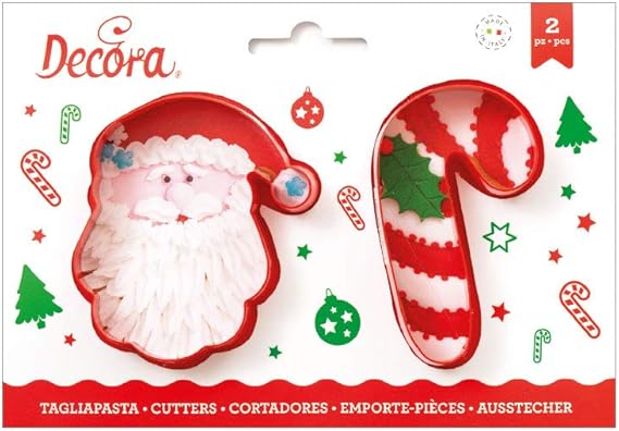 Biscotti Babbo Natale Pasta Di Zucchero.Kit 2 Tagliapasta Di Natale Natalizi A Forma Di Babbo Natale E Bastoncino Bastone Biscotto Di Natale Per Creare Fantastici Biscotti O Dolci Ideale Per Decorazioni In Pasta Di Zucchero