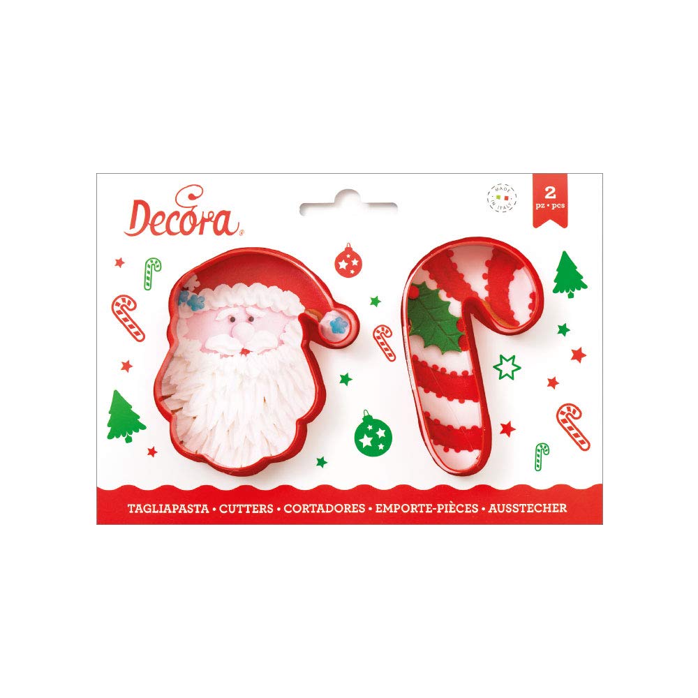 DECORA 0255068 Santa Claus and Candy Cane Plastic Cookie Cutters Set of 2, Plastica, red