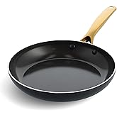 Blue Diamond 10" Nonstick Frying Pan Skillet, Diamond Infused PFAS & PTFE-Free Ceramic Pot, Dishwasher & Oven Safe, Gold Handle, Induction, Non Toxic Metal Utensil Safe, Egg & Omelet Pan, Black