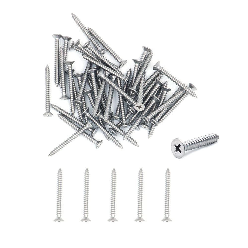 200X NUZAMAS 12G*50 304 Stainless Steel Self-Tapping Screws Cross Flat Countersunk Head Miniature Wood Self-Tapping Screws and WoodScrews (ST5.5 * 50)