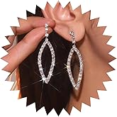 Allereyae Vintage Crystal Teardrop Dangle Earrings Rhinestone Waterdrop Earrings Silver Hollow Crystal Earrings Sparkly Cz Geometric Drop Earrings Jewelry for Women