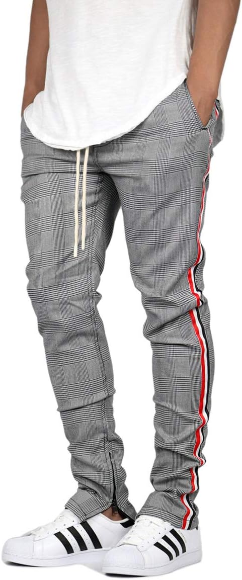 KDNK Men's Triple Stripe Plaid Track Pants - Black_3135