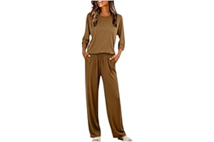 Women's 2 Piece Sets 3/4 Sleeve Casual Tops and Wide Leg Sweatpants Suits Comfort Solid Loose Loungewear Set