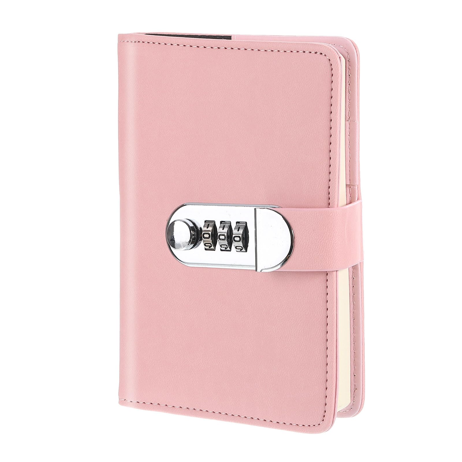 PATIKIL A6 Diary with Lock, Journal with Lock Cute Journaling Leather Notebook Journal 128 Pages Diary with Pen Slot Card Slot Waterproof for Women Gifts Men, Pink