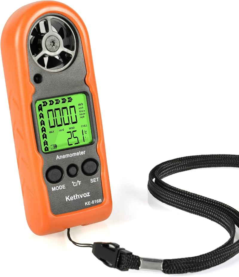 Kethvoz KE-816B Anemometer Handheld Wind Speed Meter with Temp 0.3-30m/s 5%