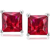 RANDES 925 Sterling Silver Birthstone Earrings for Women Small Stud Earrings Round/Princess Cut Gemstone Earrings Birthstone Jewelry