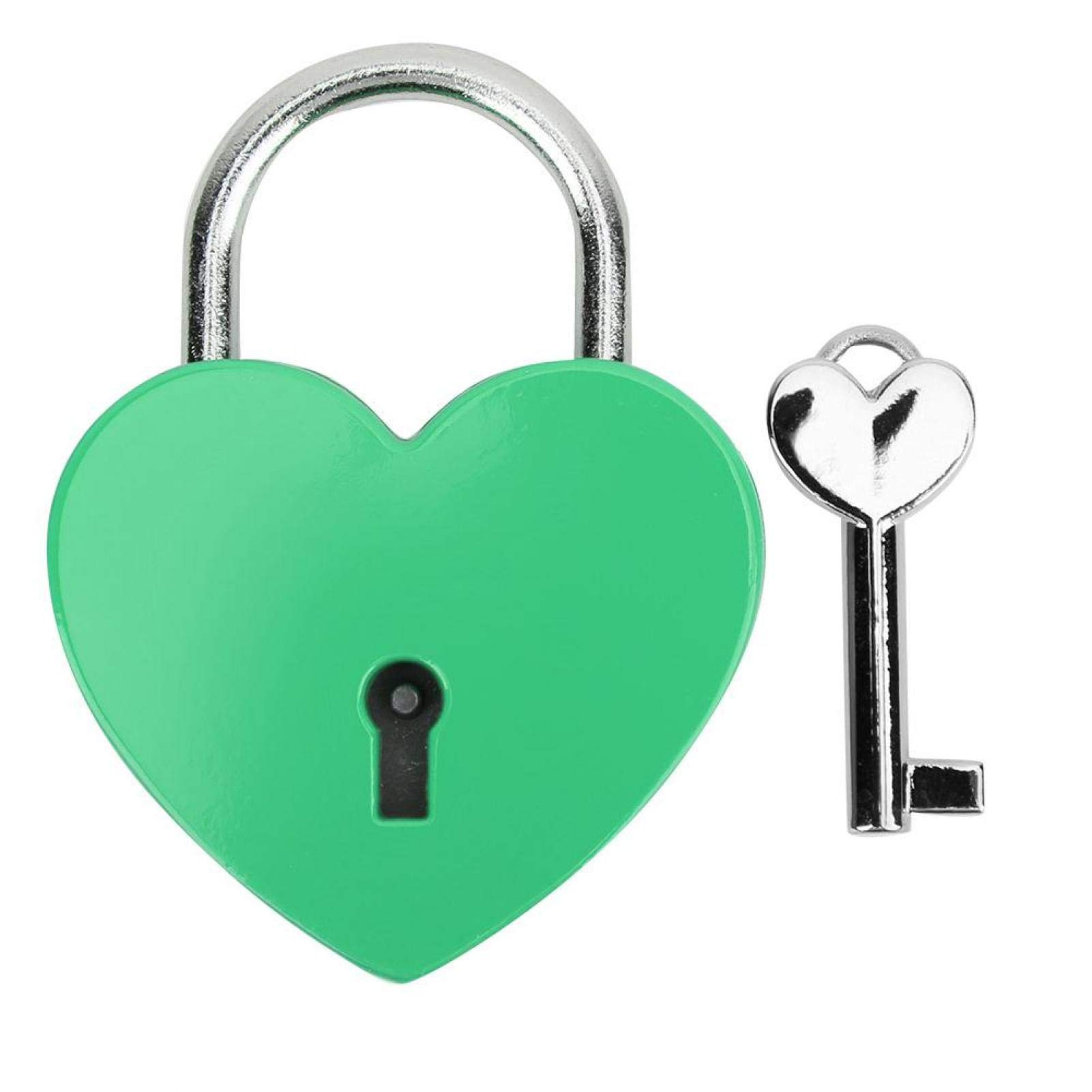 Padlock, Metal Heart Shaped Lock with Key, Metal Lock for Luggage Diary Book Jewelry Box(Green)