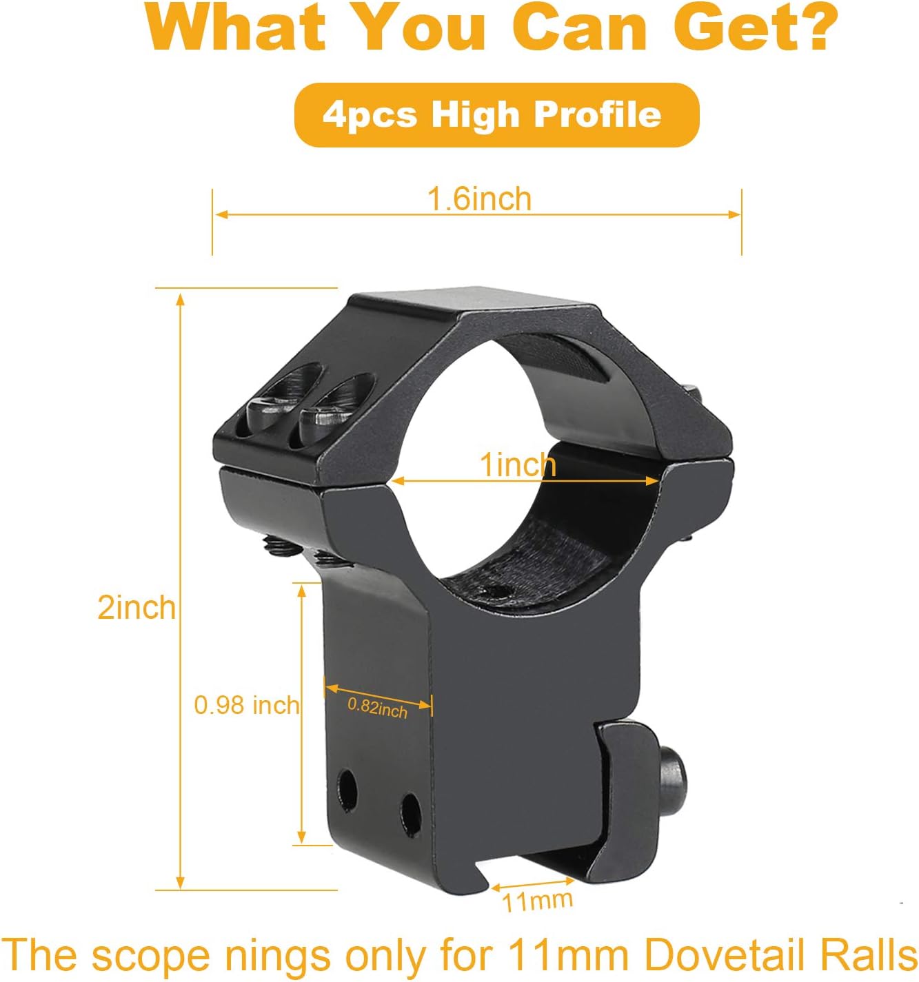 GOHIKING Dovetail Scope Rings 1 inch for Picatinny - Heavy Duty 2pcs 1 inch High Profile + 2pcs 1 Inch Medium Profile Scope Rings Mount for 11mm Dovetail Rails : Sports & Outdoors