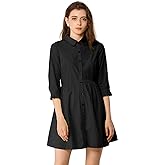 Allegra K Women's Shirt Dress Button Down 3/4 Sleeve School Work Mini Casual Shirtdresses