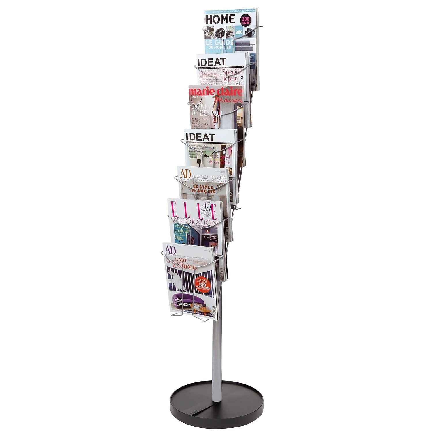 ALBA Wire Floor Literature Display Stand with 7 compartments - Silver, DDFIL7S