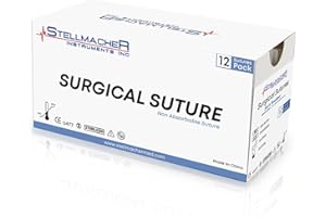 STELLMACHER INSTRUMENTS INC StellMacher Sutures Thread with Needle Silk Braided | 12 Pcs Surgical Practice Sutures for Medical & Nursing Students | Training Sterile Stitching, First Aid Emergency Travel, Vet Demo Use (Silk 4/0)
