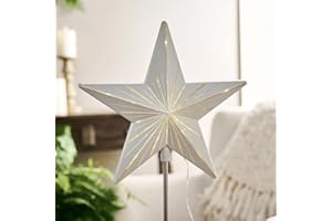 XWEHNI Starry Night 11" Clip-On Christmas Tree Topper, Illuminated Twinkle LED Acrylic Star with Sparkling Lights, Glowing Night Light for Holiday Decor, Timer Included (White, 1PC)