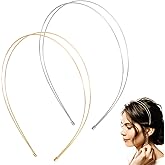 YQQYG 2 Pcs Simple Metal Headband, Silver and Gold Headbands for Women, Fashion Double Headbands for Women, Metal Hair Band for Any Hairstyle Hair Accessories