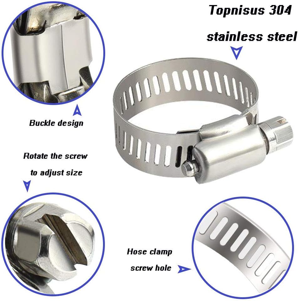 Topnisus 12pcs Set Adjustable Hose Clips Pipe Clamps Kits Rust Free (Full Size 12pcs), Silver, Full Size (12pcs) - Image 5