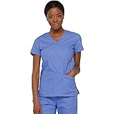 Dickies Women's EDS Signature Scrubs Jr. Fit Mock Wrap Top, Ceil Blue, X-Small