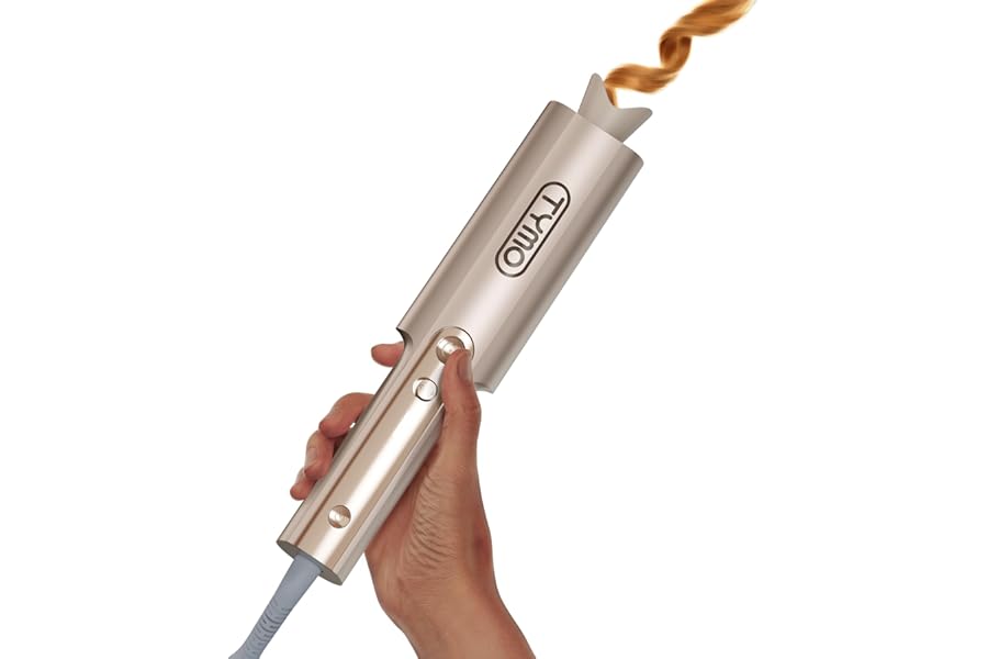 Upgraded Automatic Rotating Curling Iron – TYMO CurlPro Plus Long Barrel Curling Wand for Long Hair, Ceramic Hair Curler for Women, Anti-Scald, Tangle-Free, 600M Ionic, Dual Voltage, Gold, 1 Inch