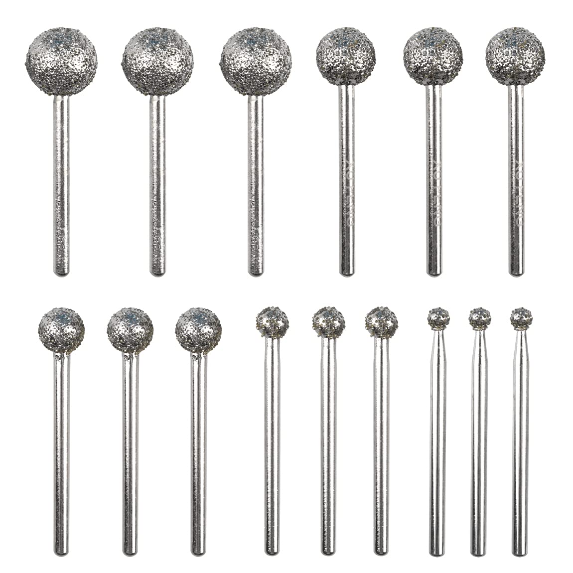 1/8 Shank Diamond Grinding Burr Drill Bit Ball Shape Diamond Rotary Bit,15pcs 36# Course Burrs Set Mounted Points Bit Universal Fitment Rotary Tool for Stone Carving, DIY,Polishing, Engraving
