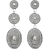 Gold Western Earrings for Women Oval Turquoise Dangle Earrings Retro Bohemian style Fashion Rural Concert Western Oval Earrings Jewelry