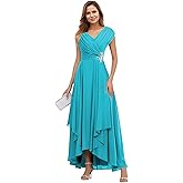 Gricharim Cap Sleeve Ruffle Chiffon Mother of The Bride Dress Ruched A line Formal Evening Dress GR044