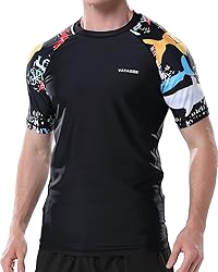 Mens Rash Guard Swim Shirts Short Sleeve UV Sun